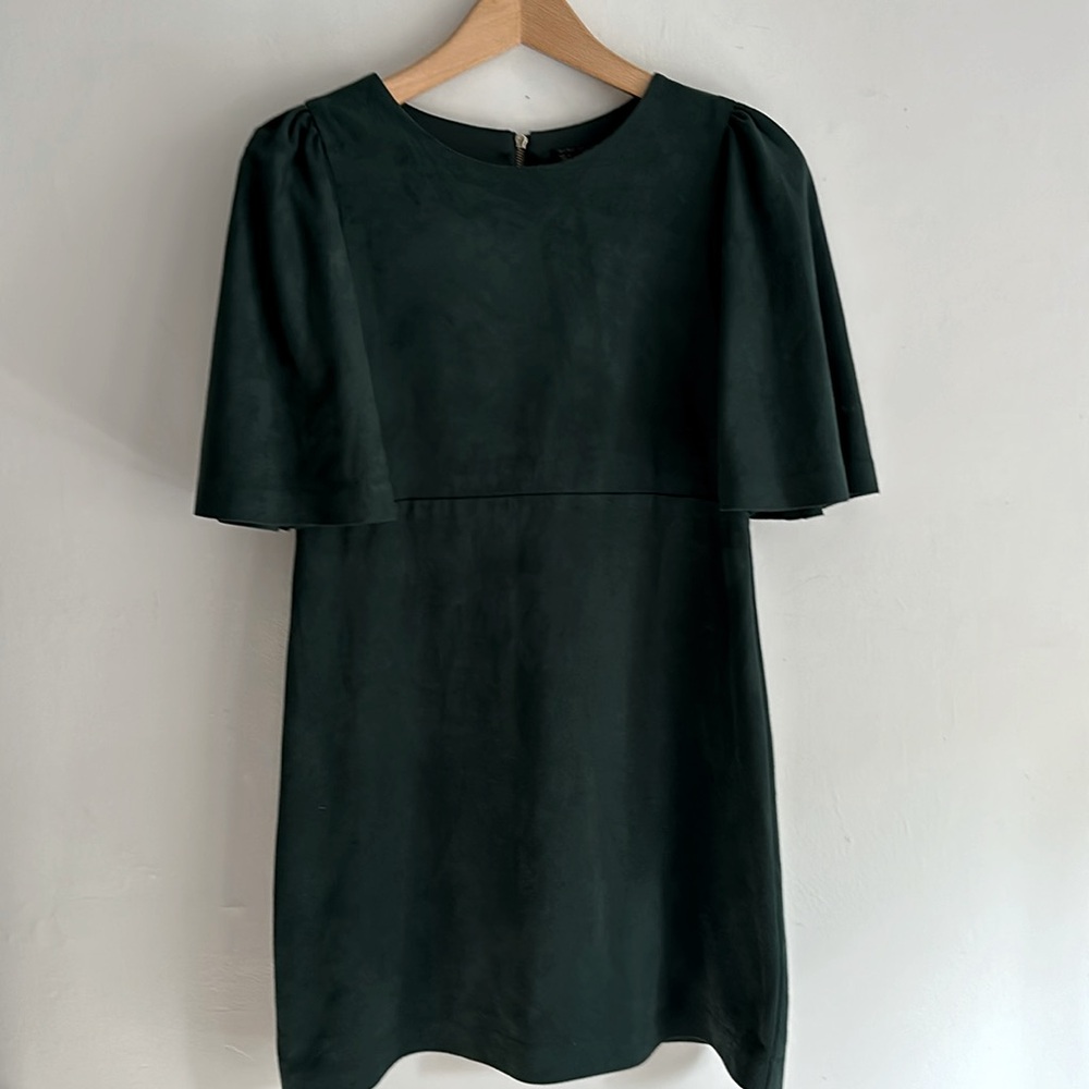 Zara faux suede dress in emerald green, women’s small. Mini dress, cape sleeves